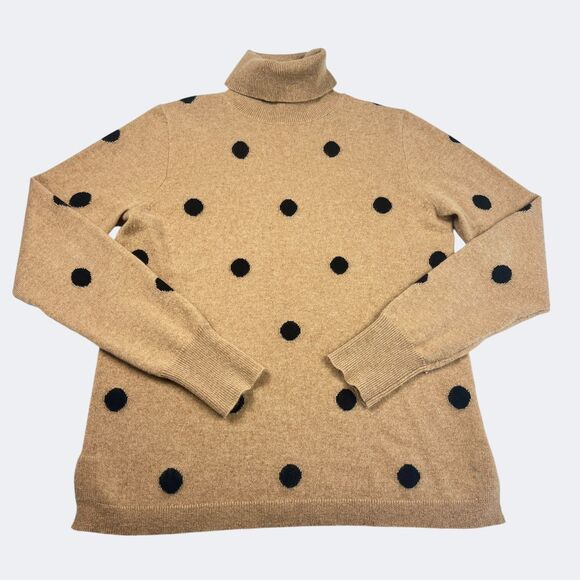 J.Crew Polka Dot Turtleneck Sweater Small Tan Black Cashmere Classic Soft Cozy - Picture 1 of 9